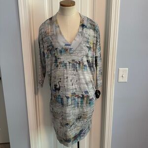 INoah XS Art to Wear Shift Shirt Dress ~ Relaxed Fit Contemporary Cats